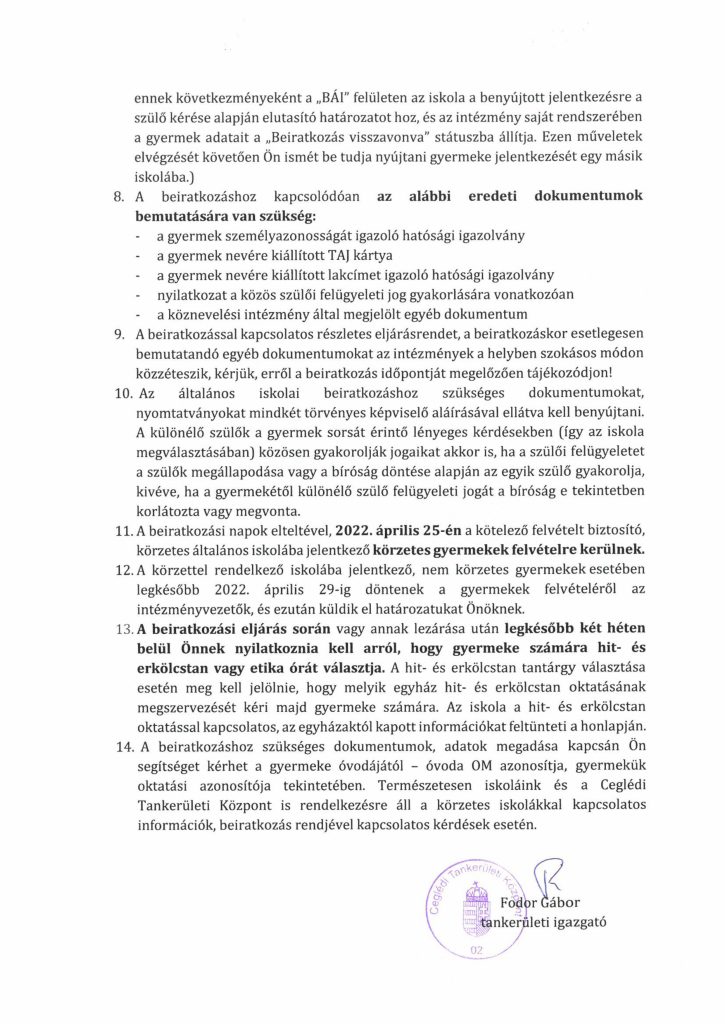Tájékoztatás a 2022_2023. tanévre szóló beiratkozásról 02